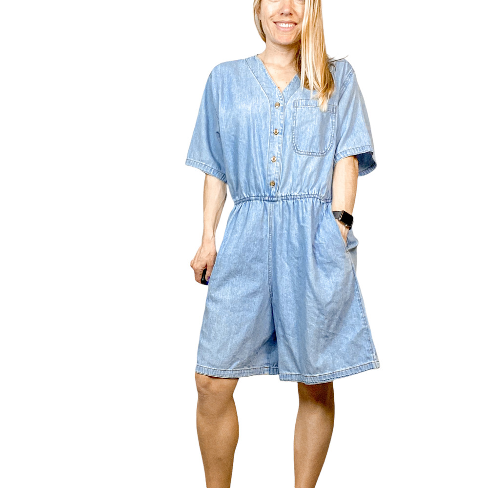 CMC Light Wash Denim 90s Oversized Romper Size XS - Picture 2 of 12